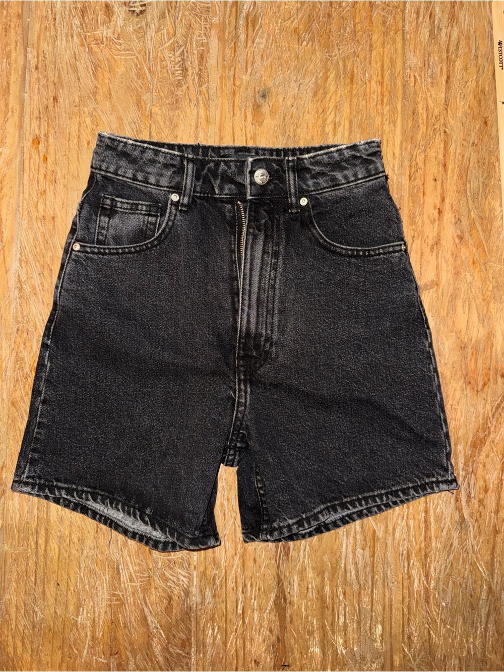 Zara Washed Black High-Rise Denim Shorts
